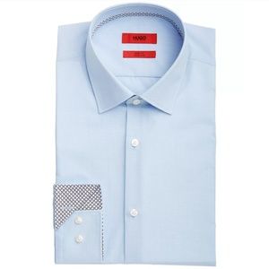 NWT $118 Hugo Hugo Boss [ Men's 16.5 ] Koey Slim-Fit Mini-Check Dress Shirt Blue